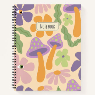 Retro Boho Mushroom Pattern Notebook