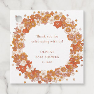 Retro Boho Orange Floral Baby Shower Thank You Favour Tags