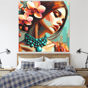 Retro Boho Orchid Woman Canvas Print