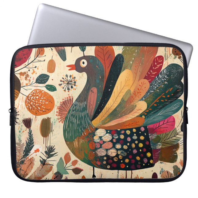 Retro Boho Patchwork Fall Turkey Laptop Sleeve (Front)