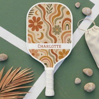 Retro Boho Pattern Custom Name Pickleball Paddle