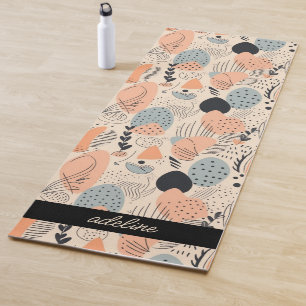 Retro Boho Peach Blue Abstract Shapes Personalized Yoga Mat