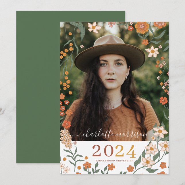 Retro Boho Photo Graduation Announcement (Front/Back)