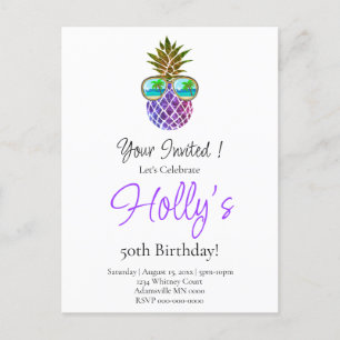 Retro boho pineapple with sunglasses 50th postcard