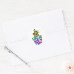 Retro boho pineapple with sunglasses classic round sticker