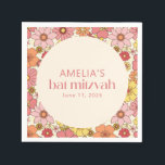 Retro Boho Pink Floral Groovy Bat Mitzvah Custom Napkin<br><div class="desc">Retro Boho Pink Yellow Floral Groovy Custom Bat Mitzvah Napkins</div>