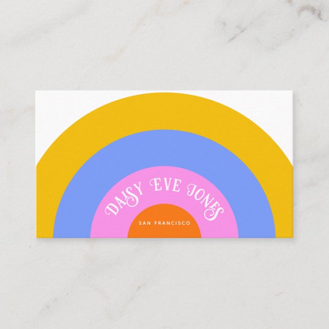 Retro Boho Pink Gold Blue Rainbow Business Card (Front)