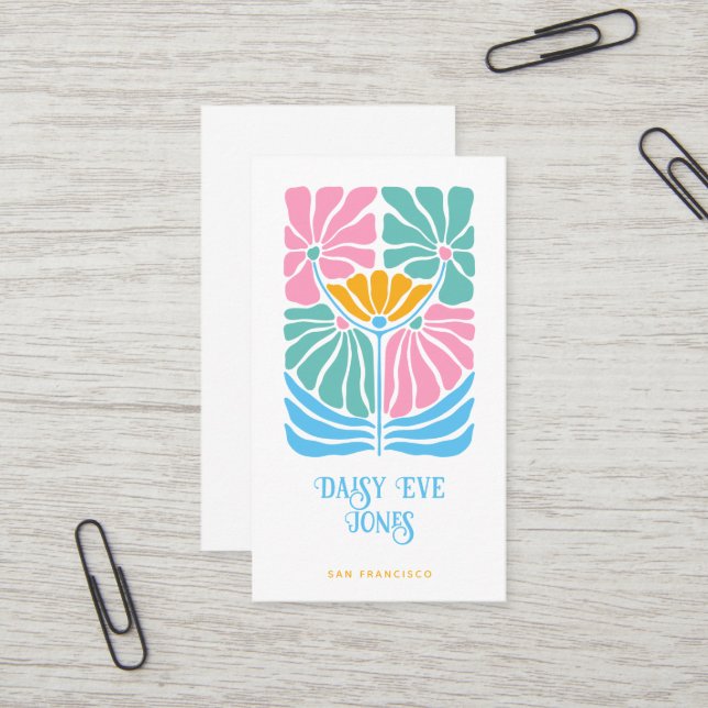 Retro Boho Pink Gold Orange Floral  Business Card (Front/Back In Situ)
