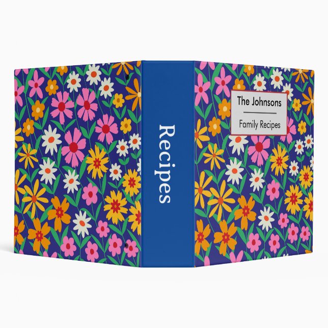 Retro Boho Pink orange Floral Pattern recipe  Binder (Background)