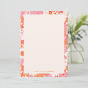 Retro Boho Pink Orange Floral Personalized Name Card