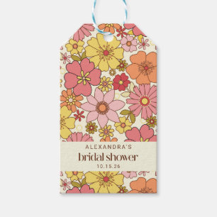 Retro Boho Pink Yellow Floral Custom Bridal Shower Gift Tags