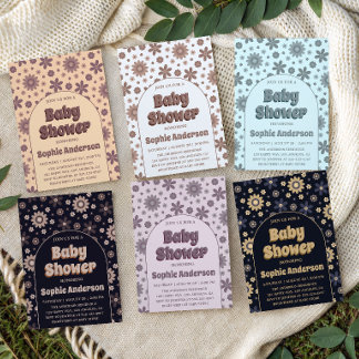 Retro Boho Purple Floral Baby Shower Invitation