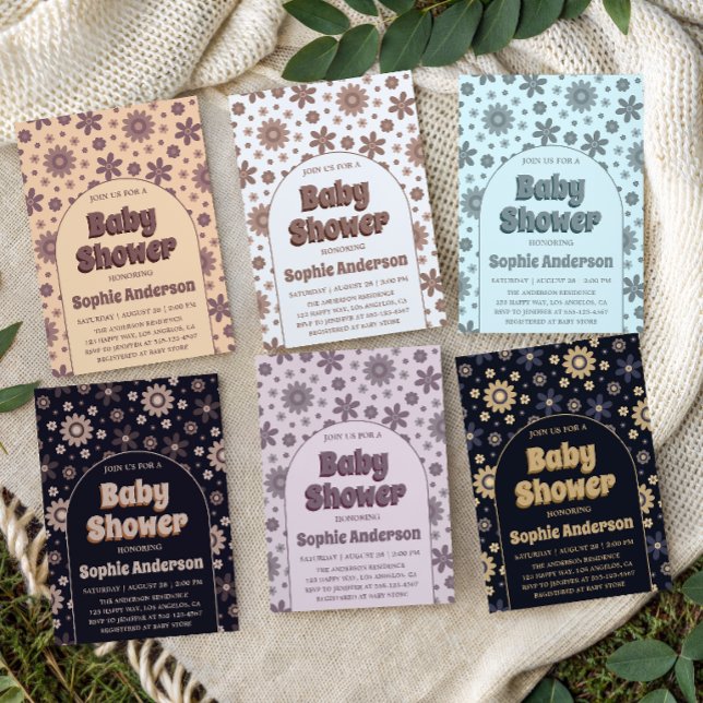 Retro Boho Purple Floral Baby Shower Invitation (Creator Uploaded)