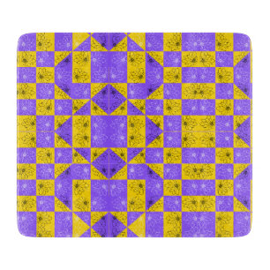 Retro Boho Purple & Yellow Daisy Chequerboard Cutting Board