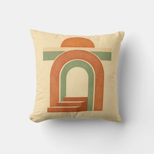 Retro Boho Rainbow Arch Minimalist Design Throw Pillow (Front)