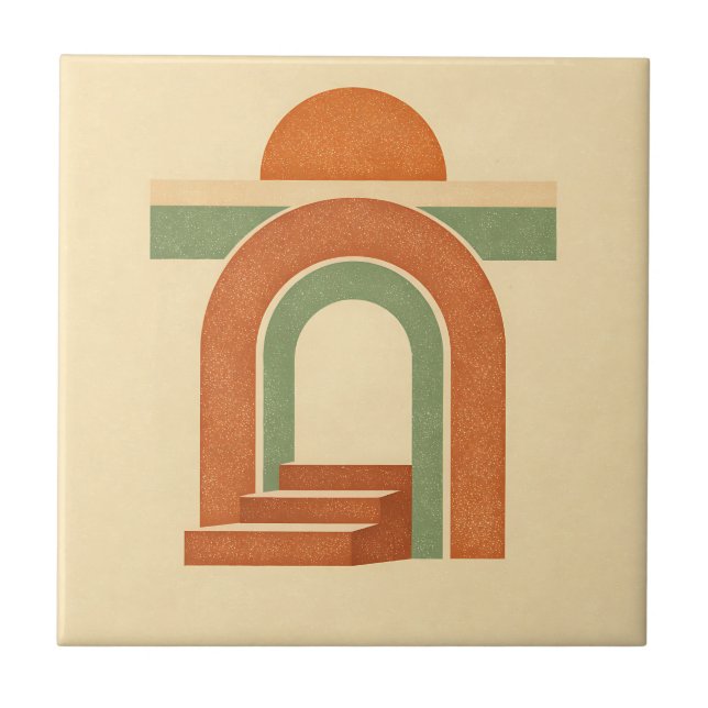 Retro Boho Rainbow Arch Minimalist Design Tile (Front)