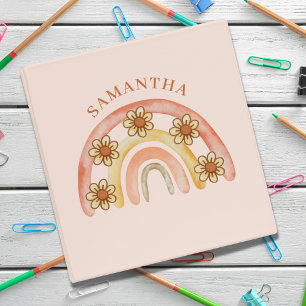 Retro Boho Rainbow Name Spiral Photo Notebook Binder