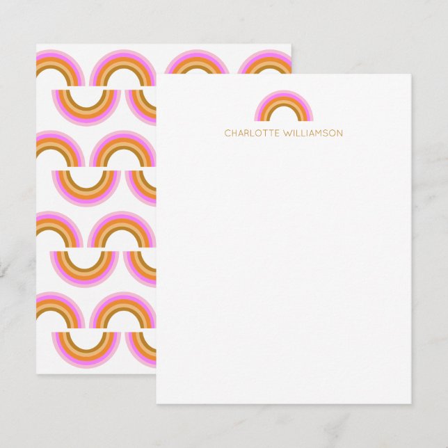Retro Boho Rainbow Personalized Name Stationery Card (Front/Back)
