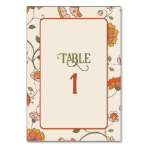 Retro Boho Red Yellow Floral Pattern Table Card
