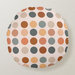 Retro Boho Rust and Neutral Polka Dots Round Pillow
