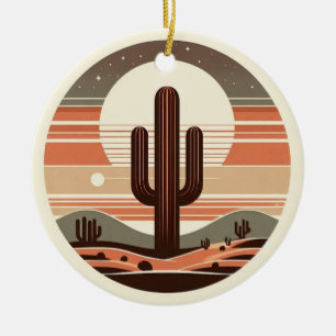 Retro Boho Saguaro Cactus Desert Sunset Ornament