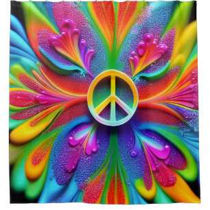 "Retro Boho Shower Curtain Peace Sign Hippie"