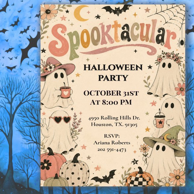 Retro Boho Spooktacular Halloween Party Invitation (Creator Uploaded)