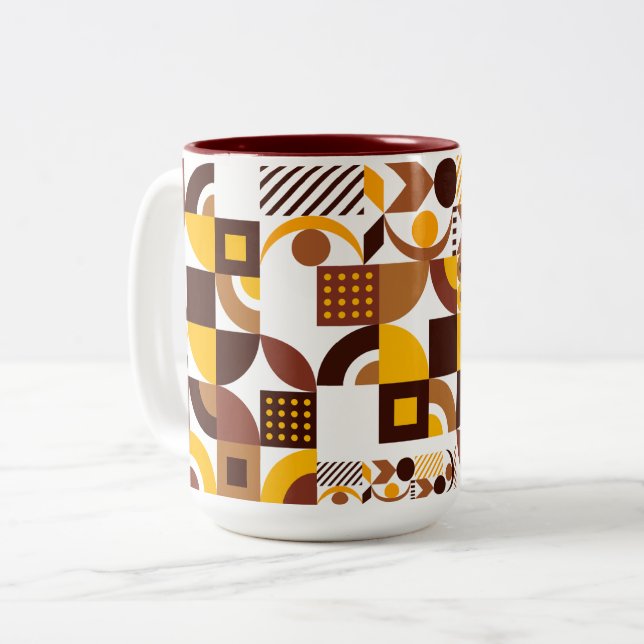 retro boho style modern colourful geometric patter Two-Tone coffee mug (Front Left)