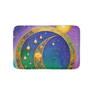 Retro Boho Sun Moon Stars Hippie Vintage Bath Mat