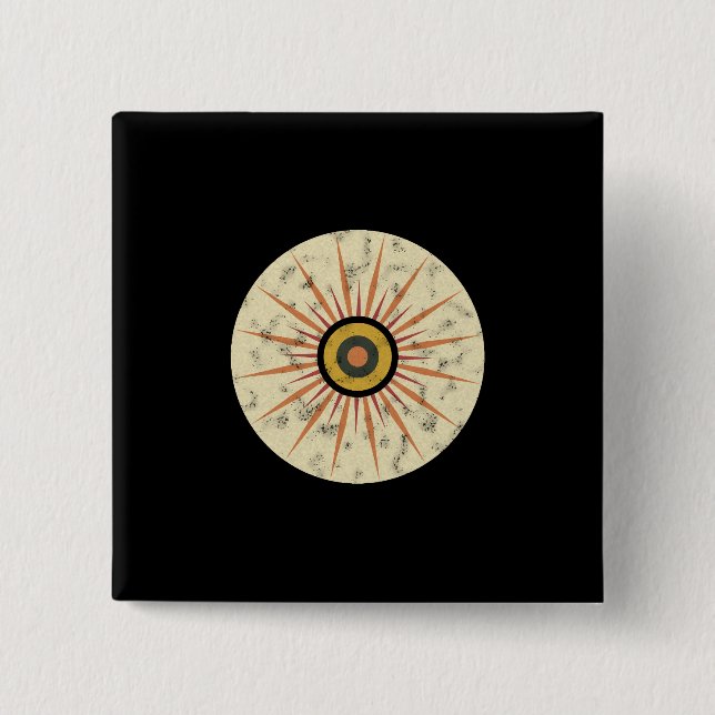 Retro Boho Sunburst Design 2 Inch Square Button (Front)