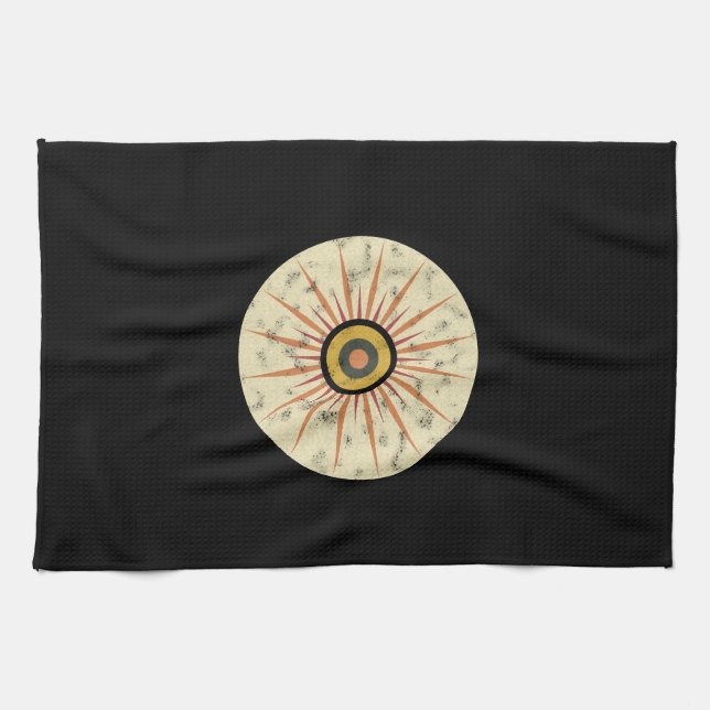 Retro Boho Sunburst Design Kitchen Towel (Horizontal)