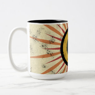 Retro Boho Sunburst Design Two-Tone Coffee Mug