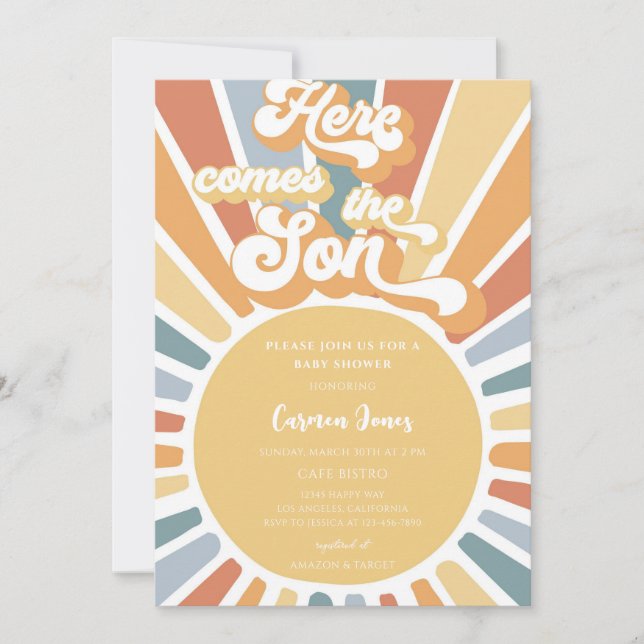 Retro Boho Sunshine Baby Shower Invitation (Front)