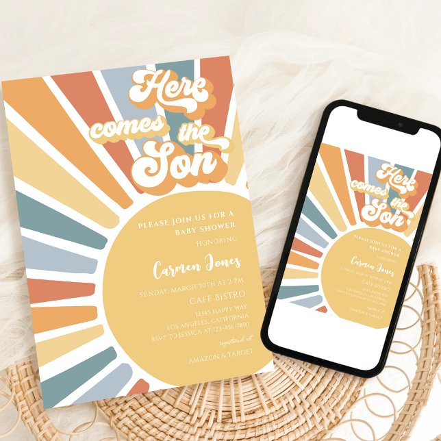 Retro Boho Sunshine Baby Shower Invitation (Creator Uploaded)