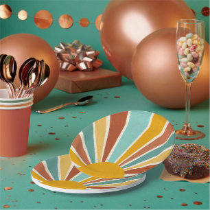 Retro Boho Sunshine Baby Shower Paper Plate