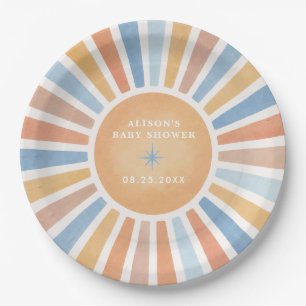 Retro Boho Sunshine Boy Baby Shower Paper Plate