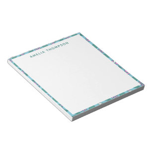 Retro Boho Teal Floral Motif Pattern Personalized Notepad