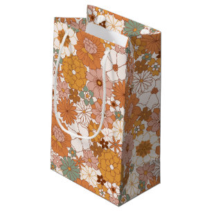 Retro Boho Terracotta Floral Flowers Bohemian Small Gift Bag