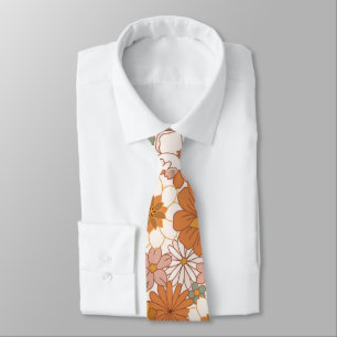 Retro Boho Terracotta Floral Wildflowers Autumn  Tie
