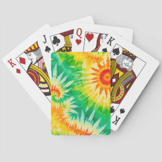 Retro Boho Tie Dye Orange and Green Playing Cards
