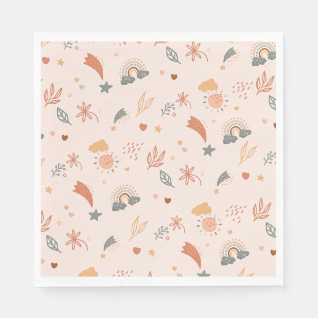 Retro Boho Watercolor Rainbow Neutral Napkin (Front)