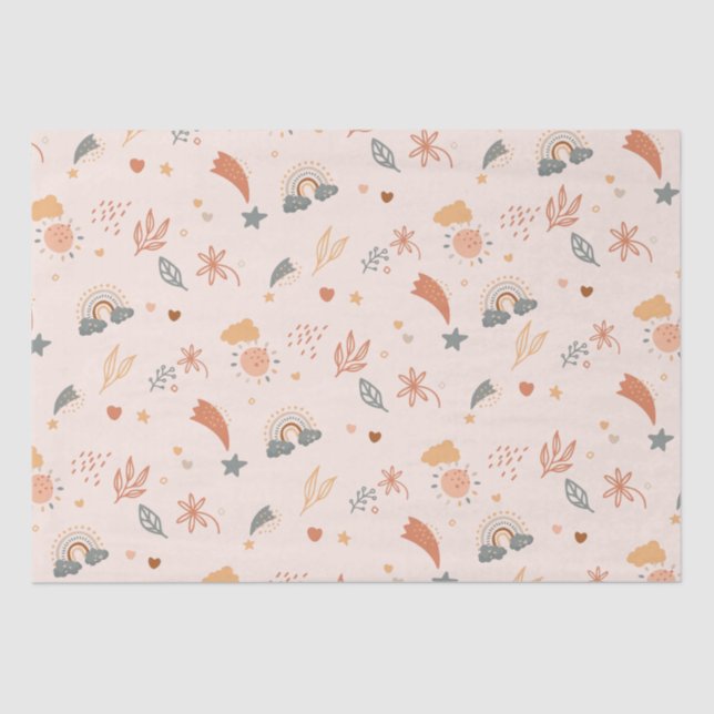 Retro Boho Watercolor Rainbow Neutral Tissue Paper (Front)