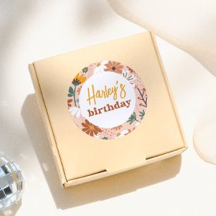 Retro Boho Wildflower Girl Birthday Party Classic Round Sticker