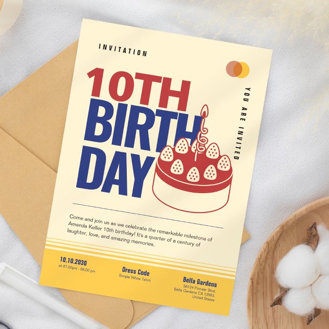 Retro Bold 10th Birthday Invitation (Creator Uploaded)