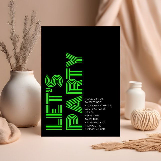 Retro Bold Birthday Party Black Green Invitation (Creator Uploaded)