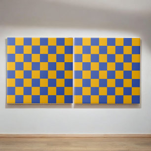 Retro Bold Blue & Yellow Checkered Vibrant Tile
