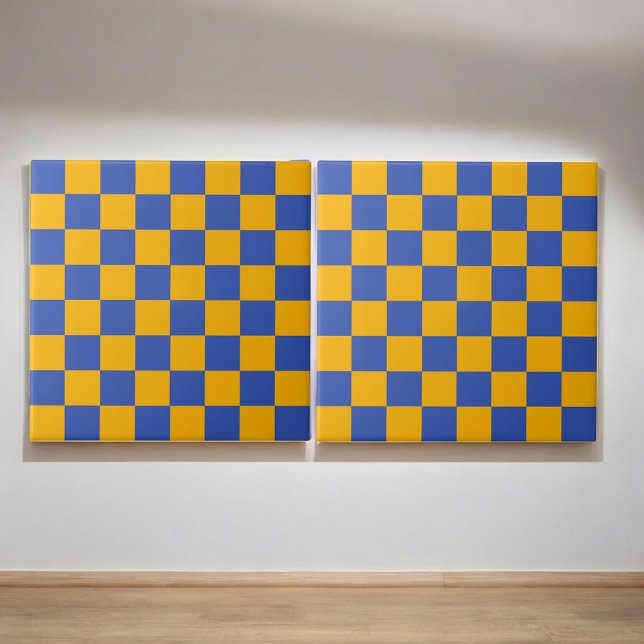 Retro Bold Blue & Yellow Chequered  Vibrant  Tile (Creator Uploaded)