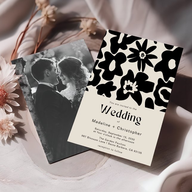 Retro Bold Floral Photo Wedding Invitation (Creator Uploaded)