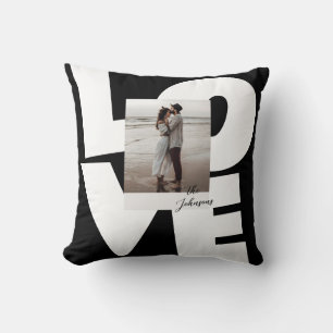 Retro Bold Love Typography with Photo Throw Pillow