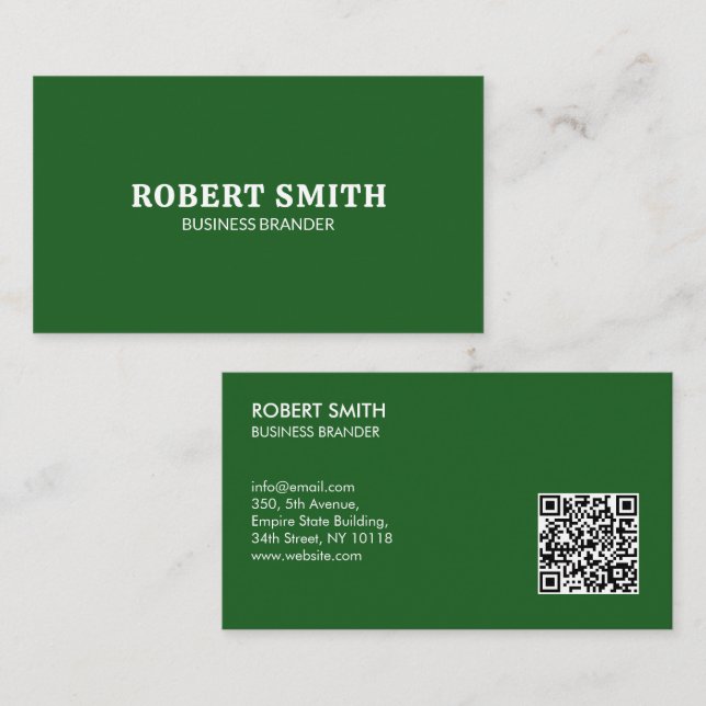 Retro Bold Minimalist Green QR Code Business  Card (Front/Back)